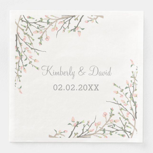 Blooming Blush Floral Wedding Paper Dinner Napkins (Front)