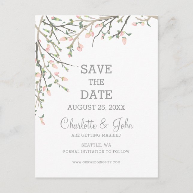 Blooming Blush Floral Wedding save the date Announcement Postcard (Front)