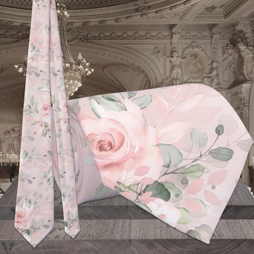 Blooming Blush Pink Secret Garden Floral Wedding Neck Tie