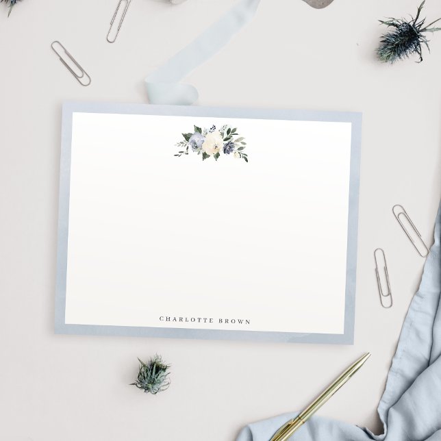 Blooming botanical blue personalized stationery note card (Blooming botanical blue personalized stationery note card)