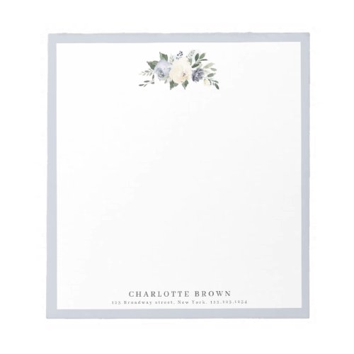 Blooming botanical blue personalized stationery notepad