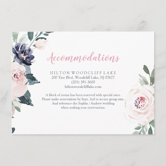 Blooming botanical blush floral accommodation enclosure card (Front)
