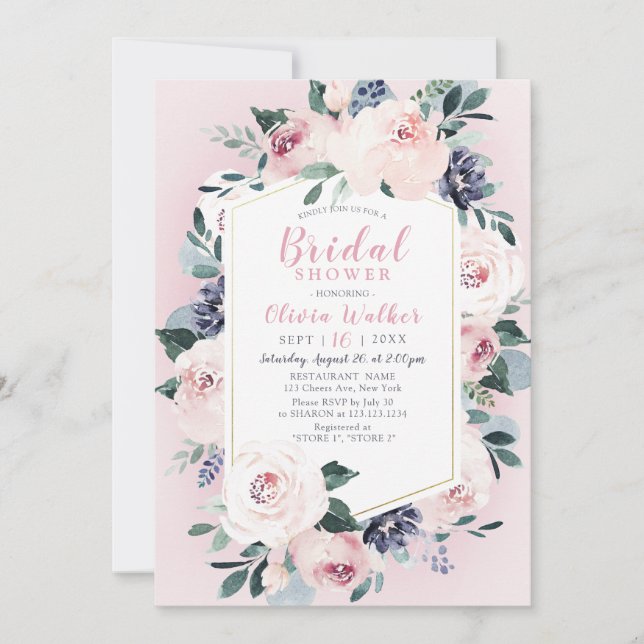 Blooming botanical blush floral Bridal Shower Invitation (Front)