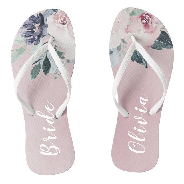 Blooming botanical blush floral Personalized bride Flip Flops (Footbed)