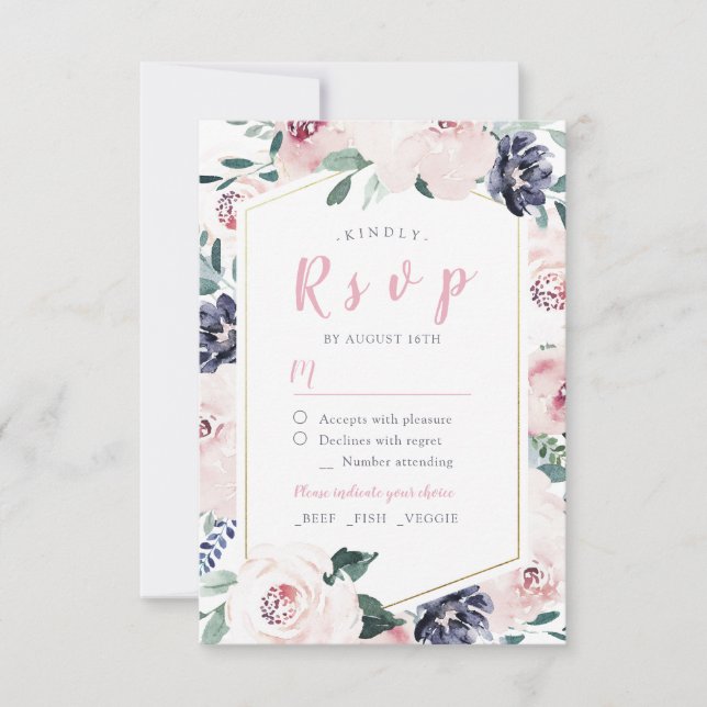 Blooming botanical blush floral wedding RSVP (Front)