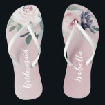 Blooming botanical blush Personalized bridesmaid Flip Flops<br><div class="desc">Watercolor botanical floral and greenery in blush pink and navy,  elegant and romantic,   great personalized bridesmaid gifts</div>