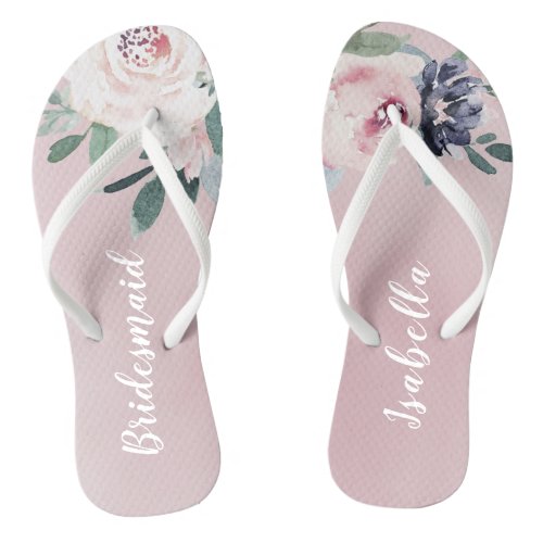 Blooming botanical blush Personalized bridesmaid Flip Flops