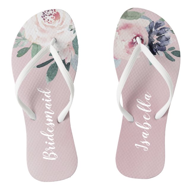 Blooming botanical blush Personalized bridesmaid Flip Flops (Footbed)