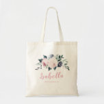 Blooming botanical blush personalized bridesmaid tote bag<br><div class="desc">Watercolor botanical floral and greenery in soft blush pink and navy,  elegant and romantic,   great personalized bridesmaid gifts</div>