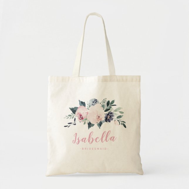 Blooming botanical blush personalized bridesmaid tote bag (Front)