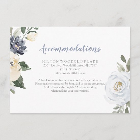 Blooming botanical dusty blue floral accommodation enclosure card