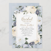 Blooming botanical dusty blue floral Bridal Shower Invitation (Front/Back)