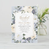 Blooming botanical dusty blue floral Bridal Shower Invitation (Standing Front)