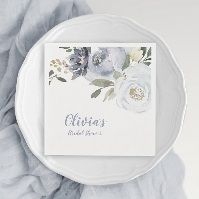 Blooming botanical dusty blue floral bridal shower napkins (Blooming botanical dusty blue floral bridal shower napkins)