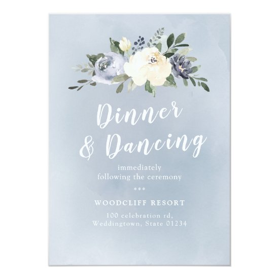 Blooming botanical dusty blue floral reception invitation