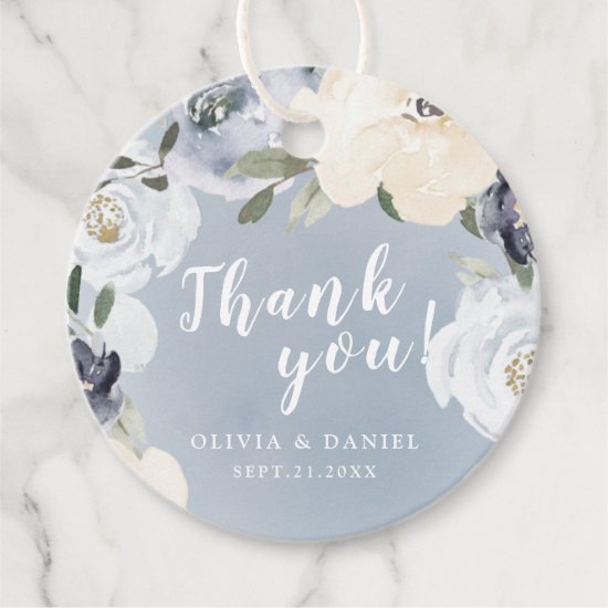 Blooming botanical dusty blue floral thank you favor tags