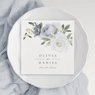 Blooming botanical dusty blue floral wedding napkins