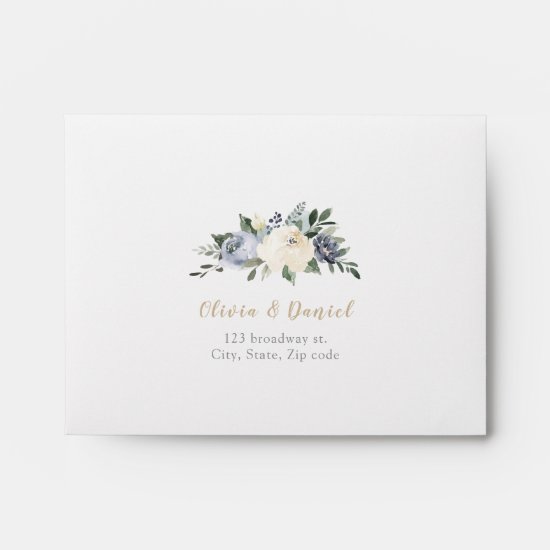 Blooming botanical dusty blue floral Wedding RSVP Envelope