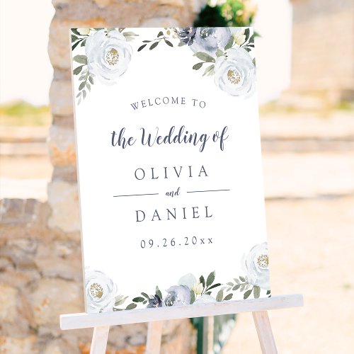 Blooming botanical dusty blue floral wedding sign