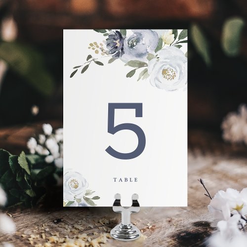 Blooming botanical dusty blue floral wedding table table number
