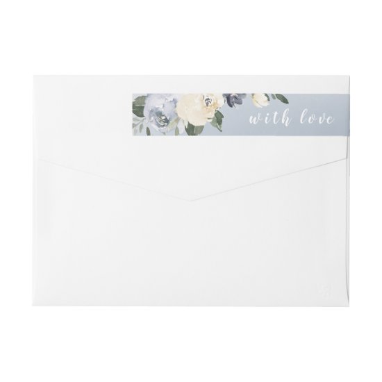 Blooming botanical dusty blue floral wedding wrap around label