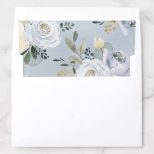 Blooming botanical dusty blue watercolor floral envelope liner