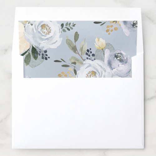 Blooming botanical dusty blue watercolor floral envelope liner