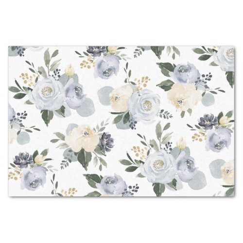 Blooming botanical dusty blue watercolor floral tissue paper