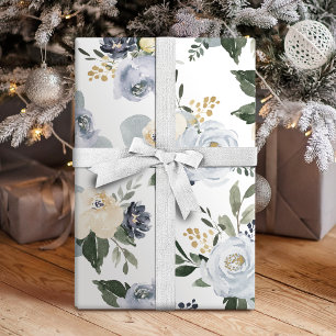 Blooming botanical dusty blue watercolor floral tissue paper