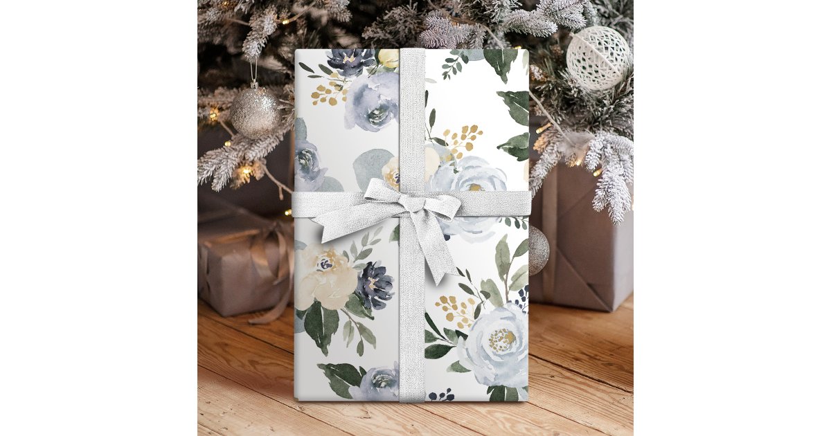 Blooming botanical dusty blue watercolor floral tissue paper | Zazzle