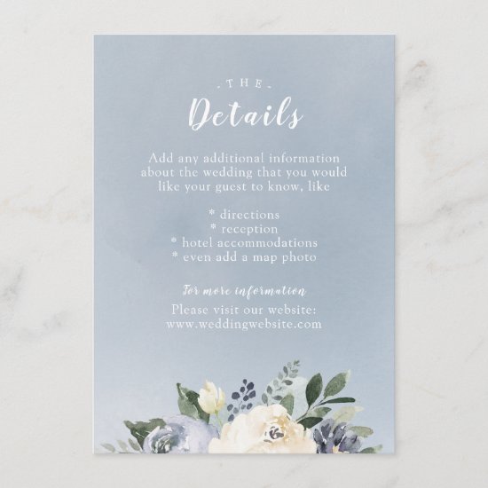 Blooming botanical dusty blue wedding insert card