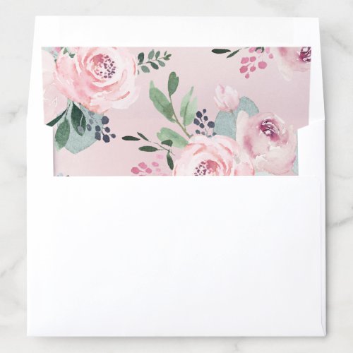 Blooming botanical dusty pink watercolor floral envelope liner