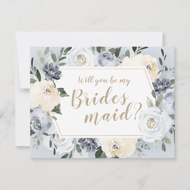 Blooming botanical gray Will you be my bridesmaid Invitation (Front)