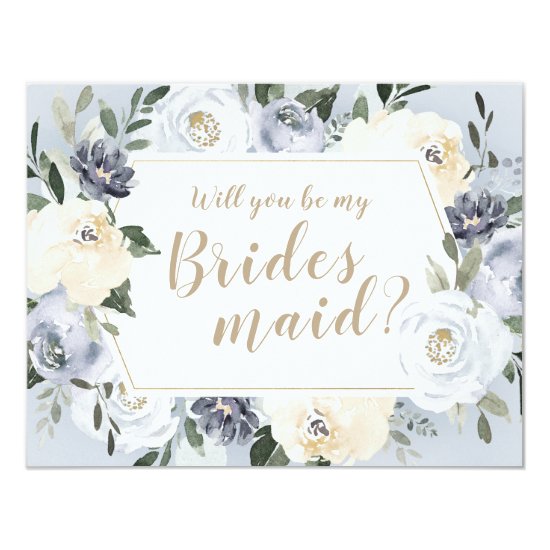 Blooming botanical gray Will you be my bridesmaid Invitation