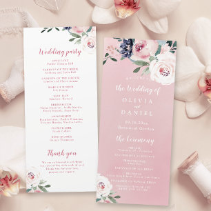 Blooming botanical pink floral wedding program