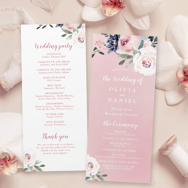 Blooming botanical pink floral wedding program (Blooming botanical pink floral wedding program)