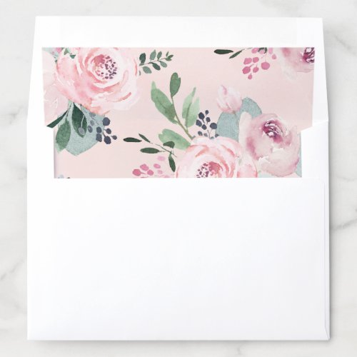 Blooming botanical pink watercolor floral envelope liner