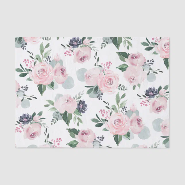 Blooming botanical pink watercolor floral tissue paper | Zazzle