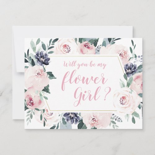 Blooming botanical pink Will you be my flower girl Invitation