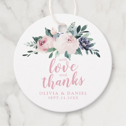 Blooming botanical pink with love and thanks favor tags