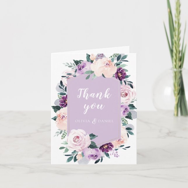 Blooming botanical purple floral geometric thank you card (Front)