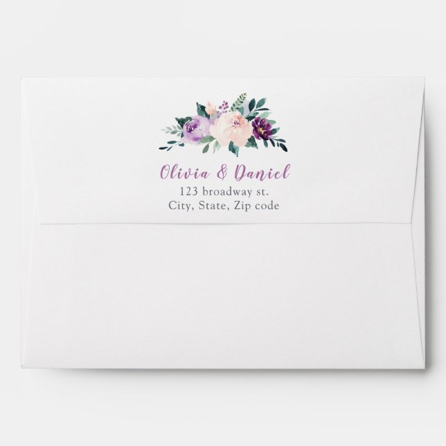 Blooming botanical purple floral Wedding Envelope (Back (Top Flap))