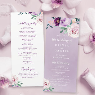 Blooming botanical purple floral wedding program