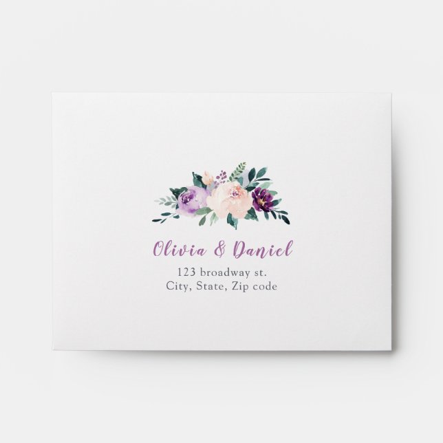 Blooming botanical purple floral Wedding RSVP Envelope (Front)