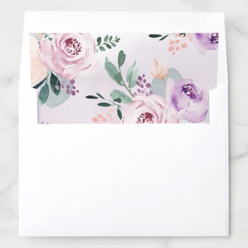 Blooming botanical purple watercolor floral envelope liner