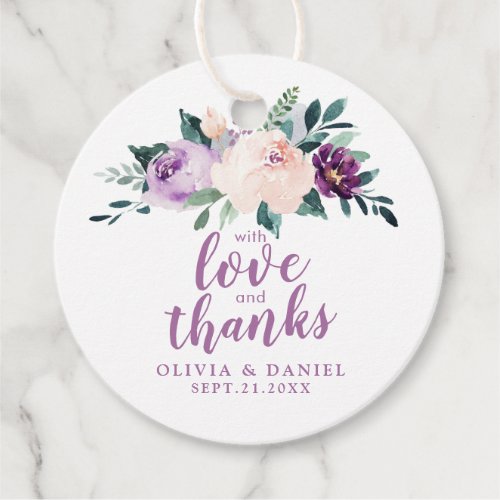 Blooming botanical purple with love and thanks favor tags