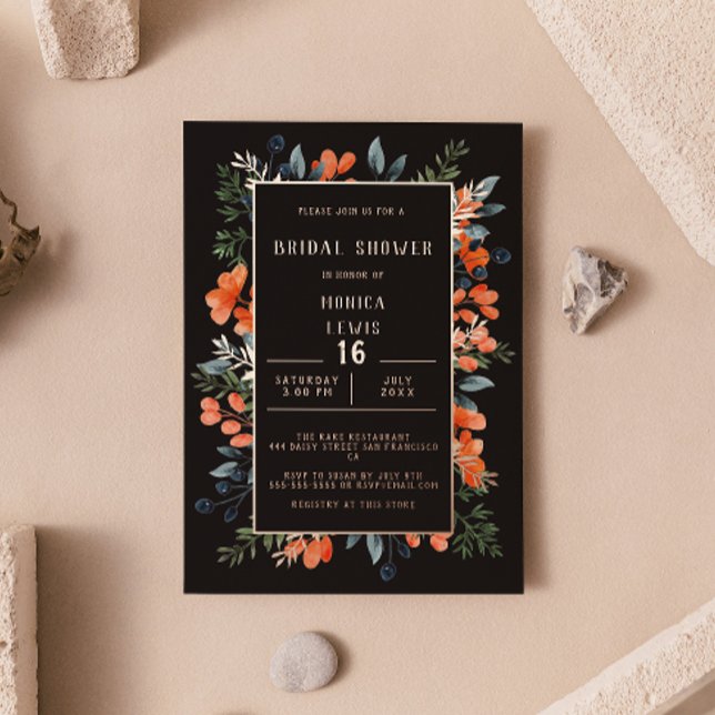 Blooming Botanical Rose Gold & Black Bridal Shower Foil Invitation (Creator Uploaded)