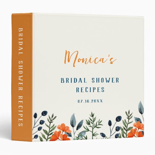 Blooming Botanicals Bridal Shower Recipe 3 Ring Binder