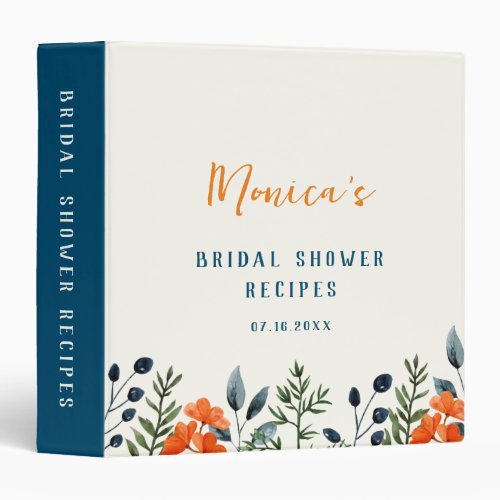 Blooming Botanicals Bridal Shower Recipe 3 Ring Binder