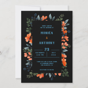 Blooming Botanicals Orange Floral Blue Green Invitation